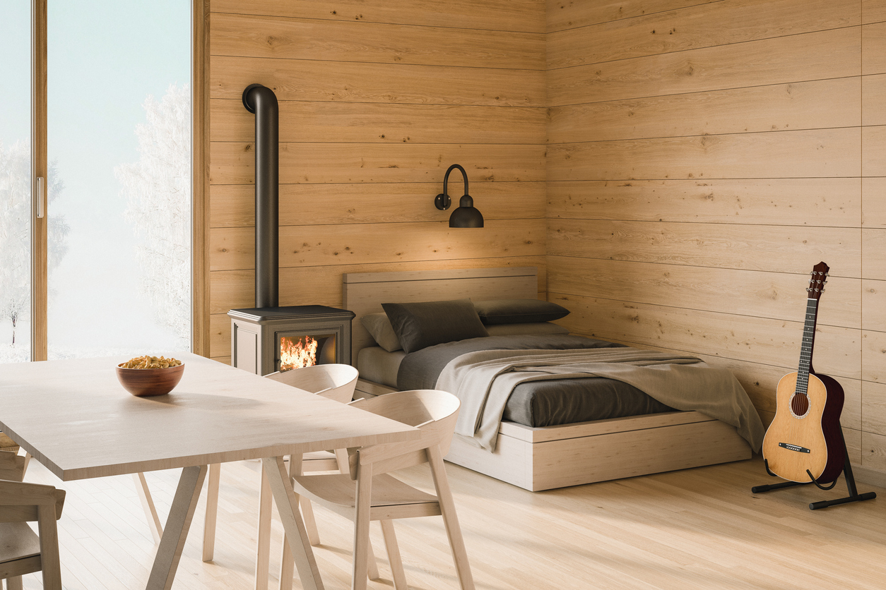 Bed with burning stove
