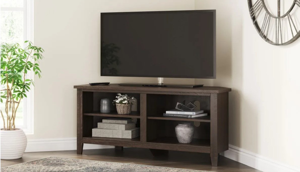 Signature Design by Ashley Camiburg Warm Brown Corner TV Stand