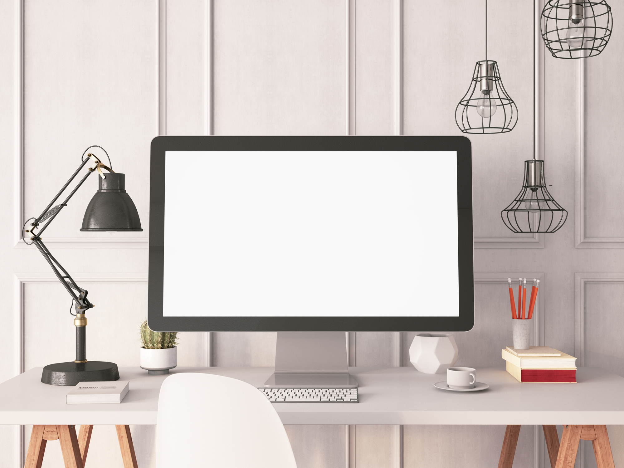 A minimalist desk setup with industrial style elements