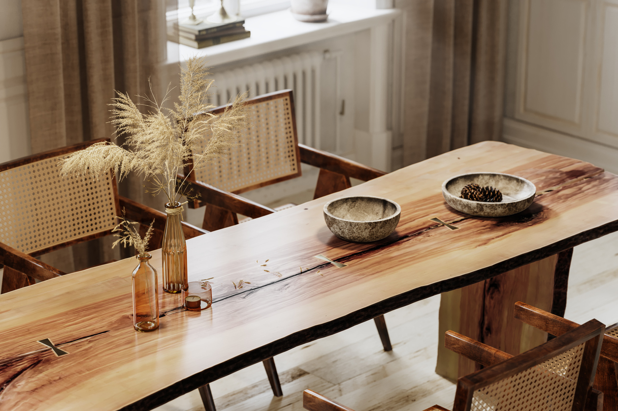 wooden dining table and chairs