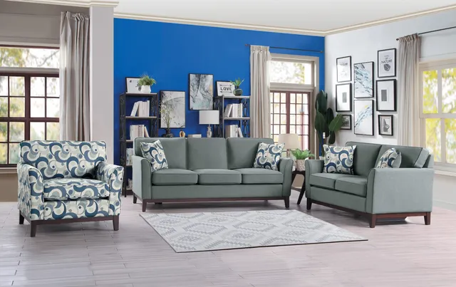 Homelegance Blue Lake 3-piece living room set in a blue-themed living room 