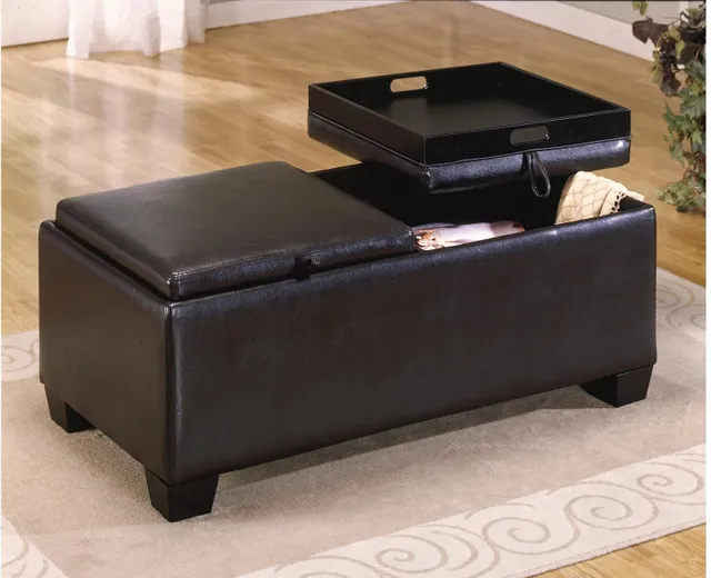 Homelegance Vega lift-top ottoman shown with its top removed 