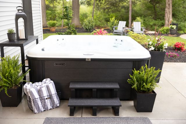 front view of a square Nordic spas hot tub