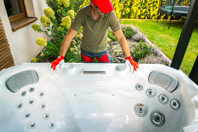 Front view of a man who just finished installing a hot tub