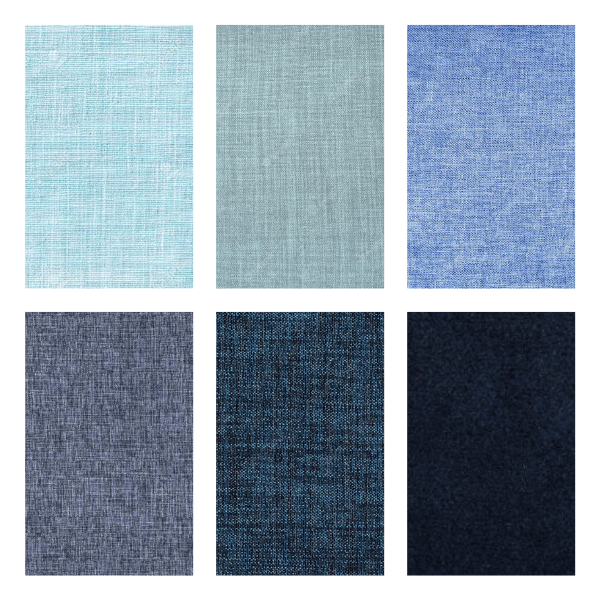 A series of blue upholstery shades