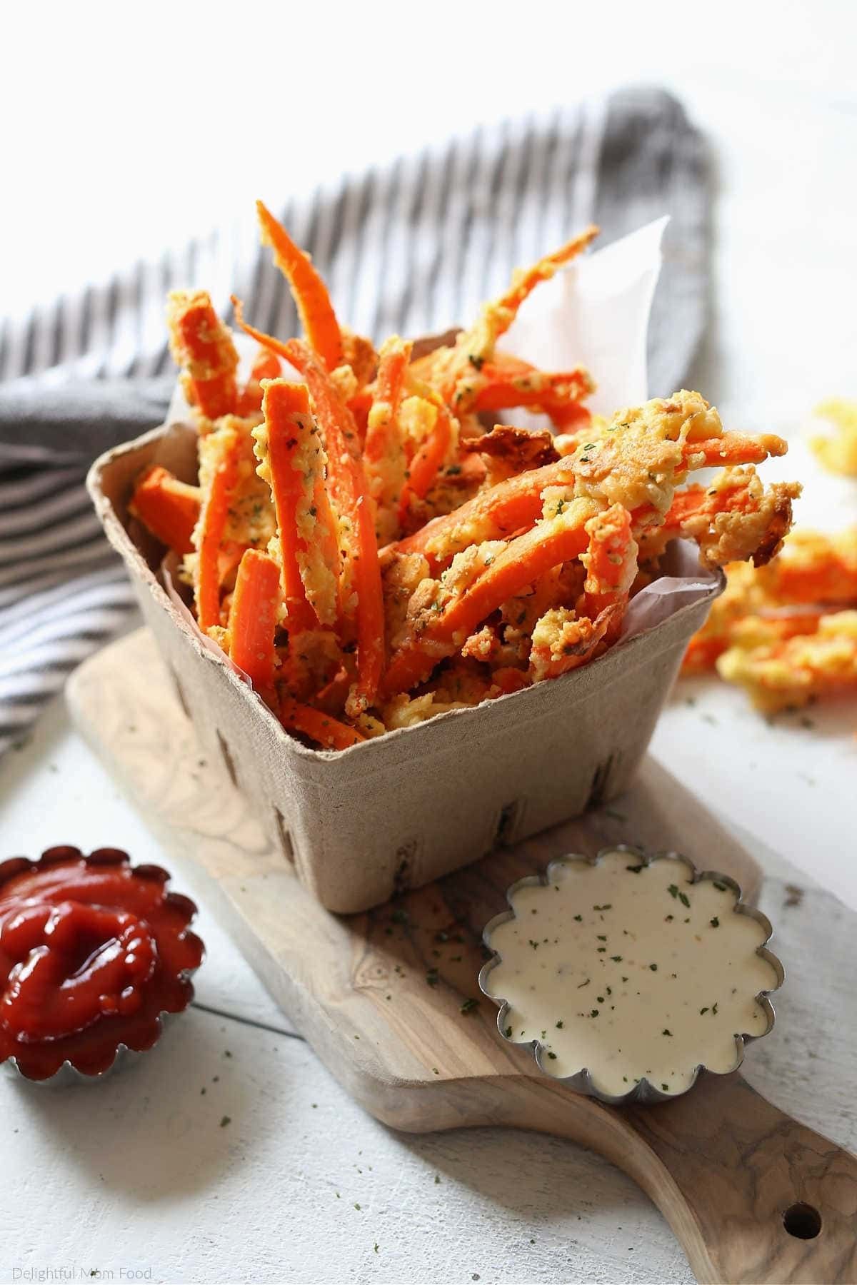 Carrot fries in a dish