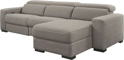 front view of the Signature Design by Ashley® Mabton Gray 3-Piece Reclining Sectional (77005S1)