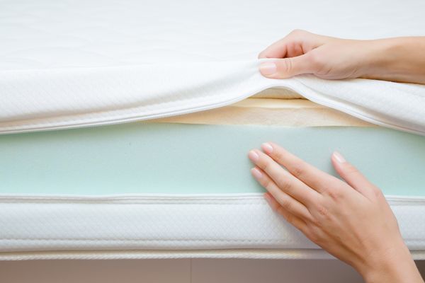 A close-up of mattress layers 