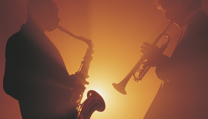 Dreamy closeup of two jazz players