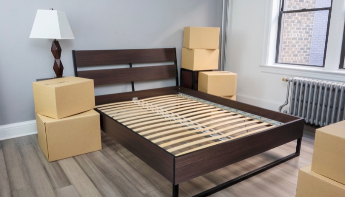 Bed frame without mattress and boxes