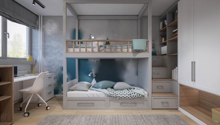 Bunk bed configuration with stairs instead of a ladder