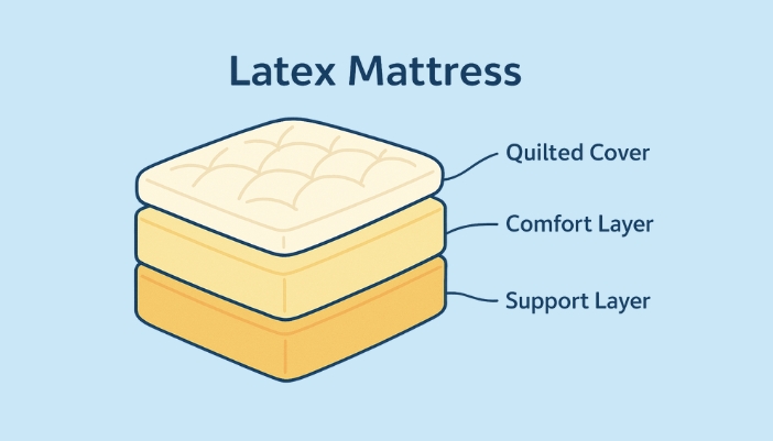 A 2D digital clear, cutaway side view illustration of a latex mattress.