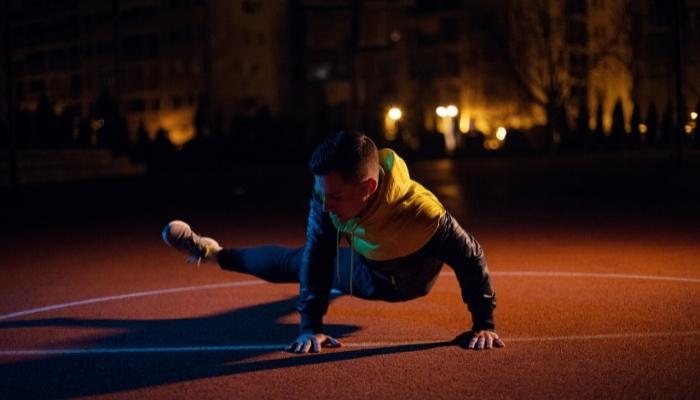 Man exercising at night