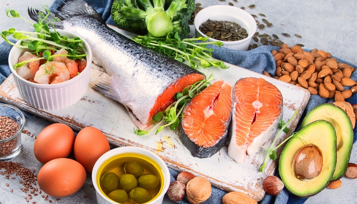 Platter of fatty fish, shrimp, avocados etc; this plate is full of food to help you sleep