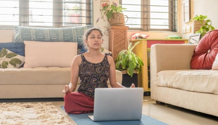 Woman going through guided meditation