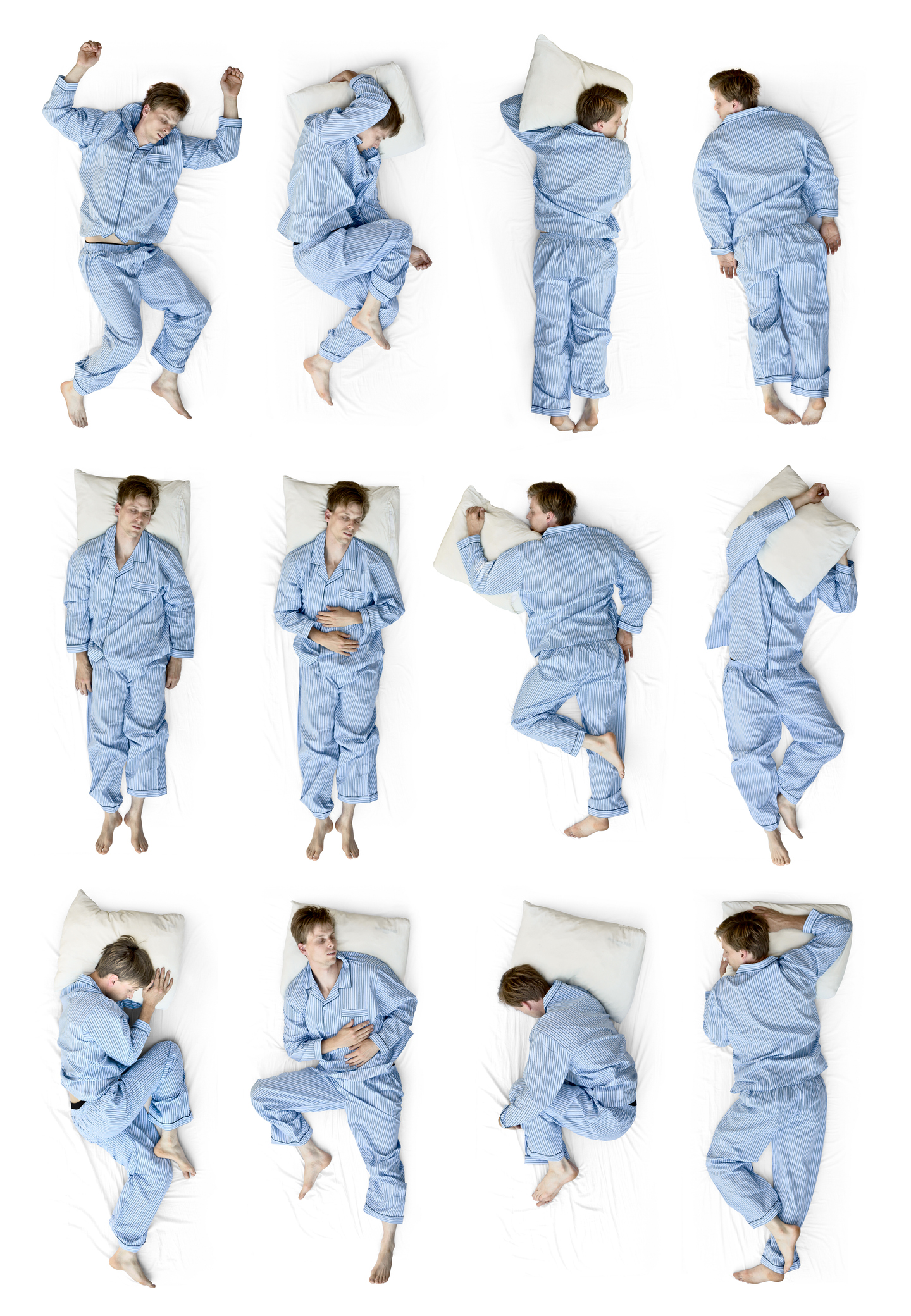 collective images of man sleeping in different positions