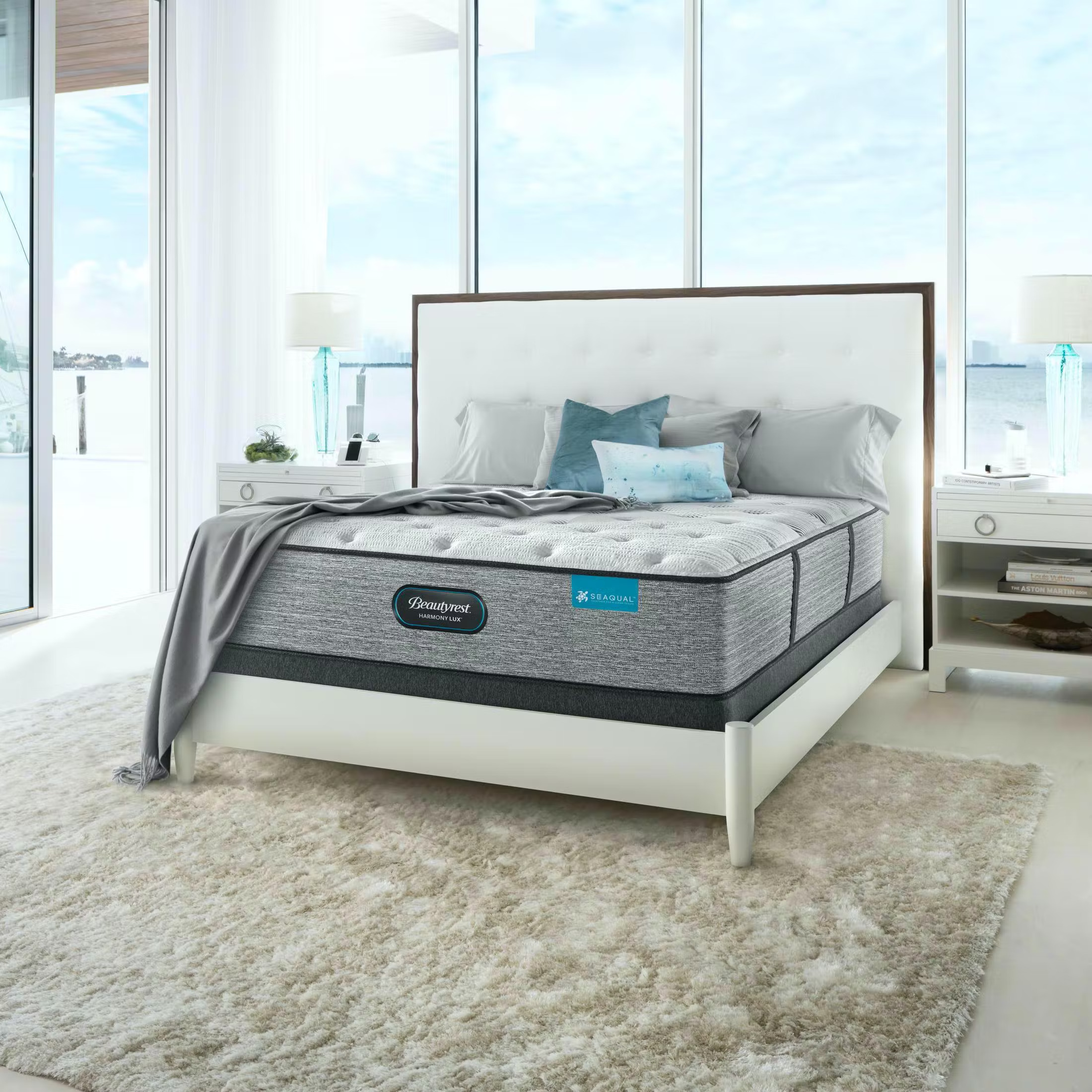 BeautyRest mattress in ceiling-high window bedroom