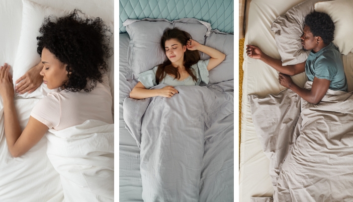 A side-by-side featuring a variety of sleeping positions (back, stomach, side). 