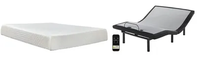 Front view of the Sierra Sleep by Ashley Chime 2-piece memory foam queen bed set