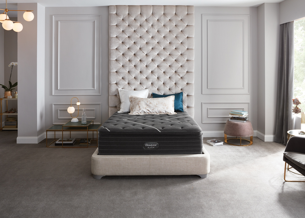 Romantic style bedroom staged with a Beautyrest black mattress