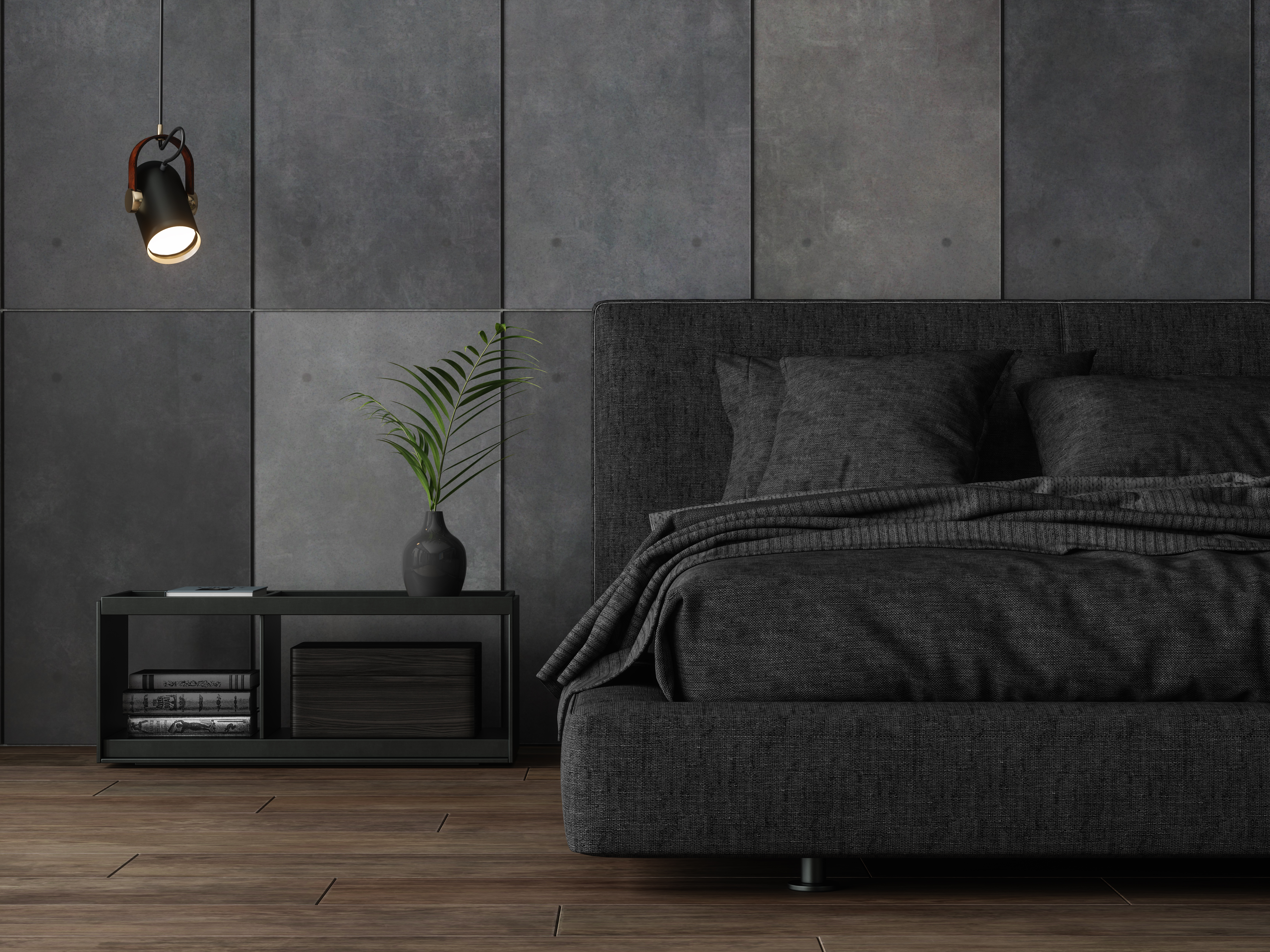 A modern black bedroom 