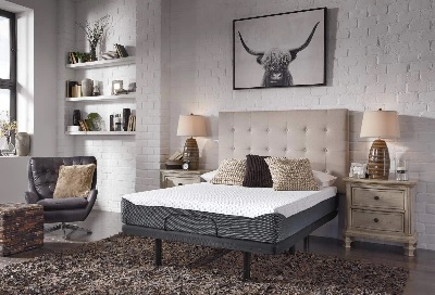The Sierra Sleep by Ashley Chime collection memory foam bed with bedding and décor 