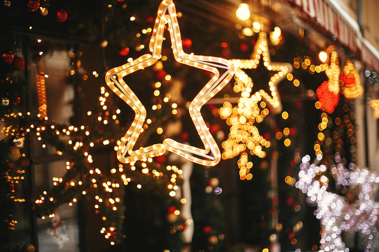 bright strings of holiday lights