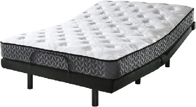 The Sierra Sleep by Ashley Bonnell hybrid mattress on an adjustable base 