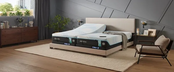 The Tempur-Pedic TEMPUR-Ergo ProSmart adjustable base in a bedroom 