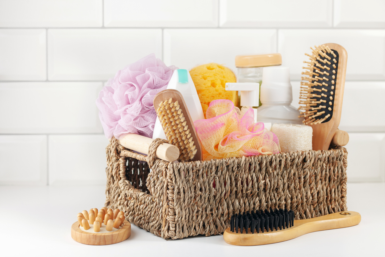 basket with bathroom accessories