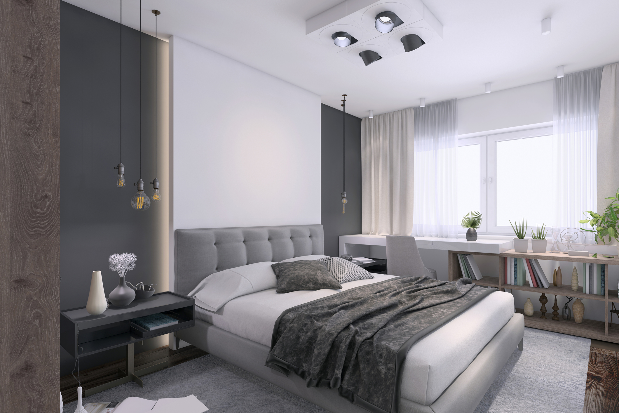 modern gray bedroom