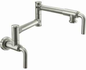 Close view of the California Faucets Pot Filler - Dual Handle Wall Mount - Industrial