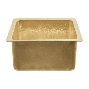 Premier Copper Products 16'' Gourmet Rectangular Terra Firma Brass Bar/Prep Sink in Polished Brass w/ 3.5'' Drain Size Front view of the Premier Copper Products 16'' Gourmet Rectangular Terra Firma Brass Bar/Prep Sink in Polished Brass w/ 3.5'' Drain Size