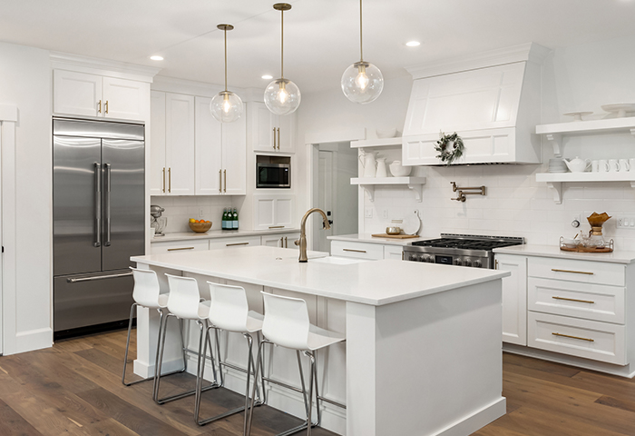 gorgeous modern white kitchen with an appliance suite