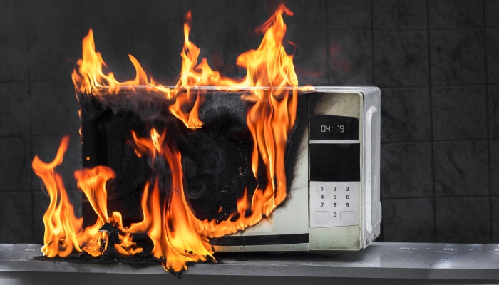 Microwave on fire and melting