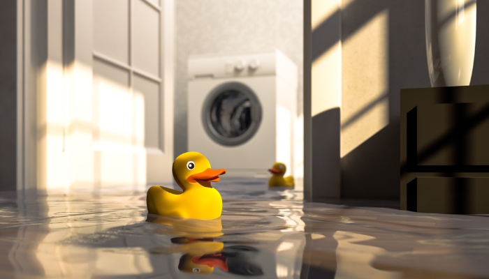 Flooded utility room from a broken washer