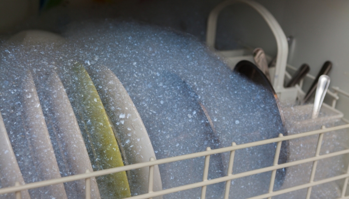 Soap inside dishwasher