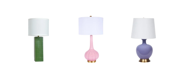Side-by-side of three colorful statement lighting options.
