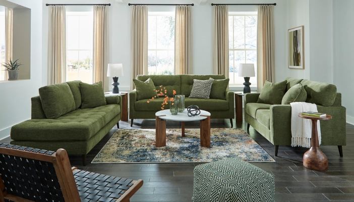 green sofas in living room