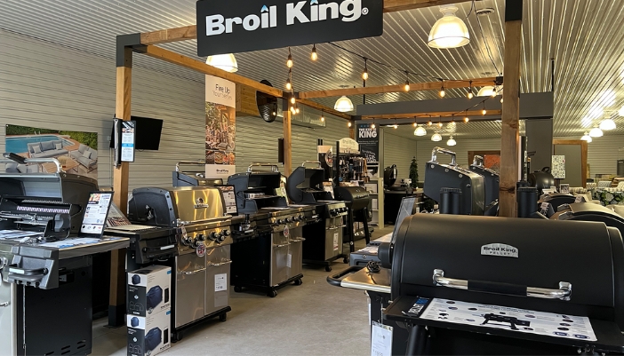 A showroom of Broil King outdoor grills and BBQs. 