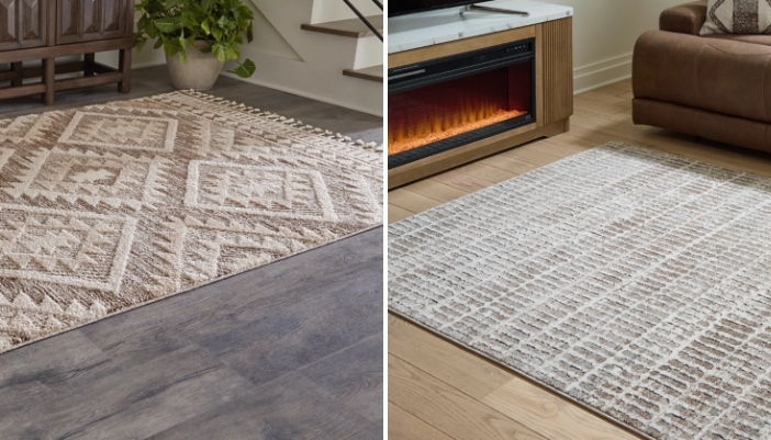 Deux tapis différents côte à côte dans un salon