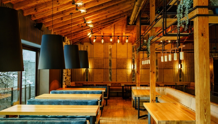 Cozy bar with audio and cool lighting