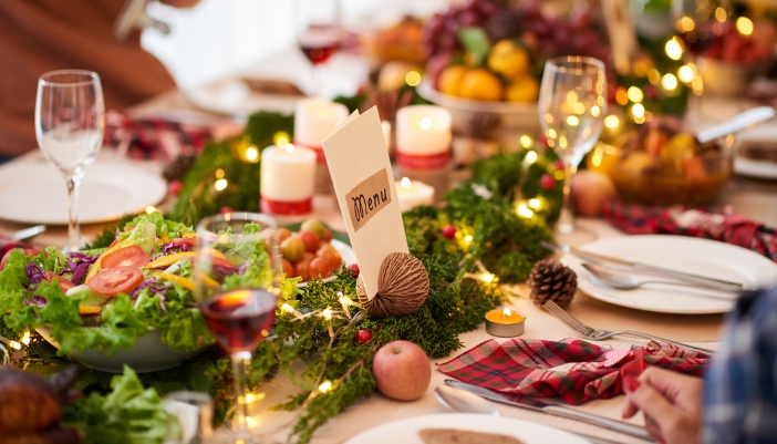 holiday meal menu and tablescape