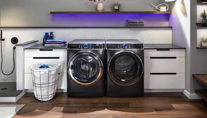 A GE Profile smart washer paired with the dryer