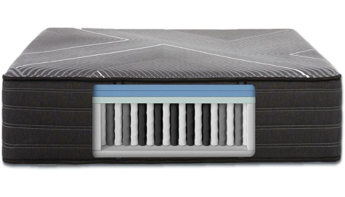 A cut-out of a hybrid mattress interior