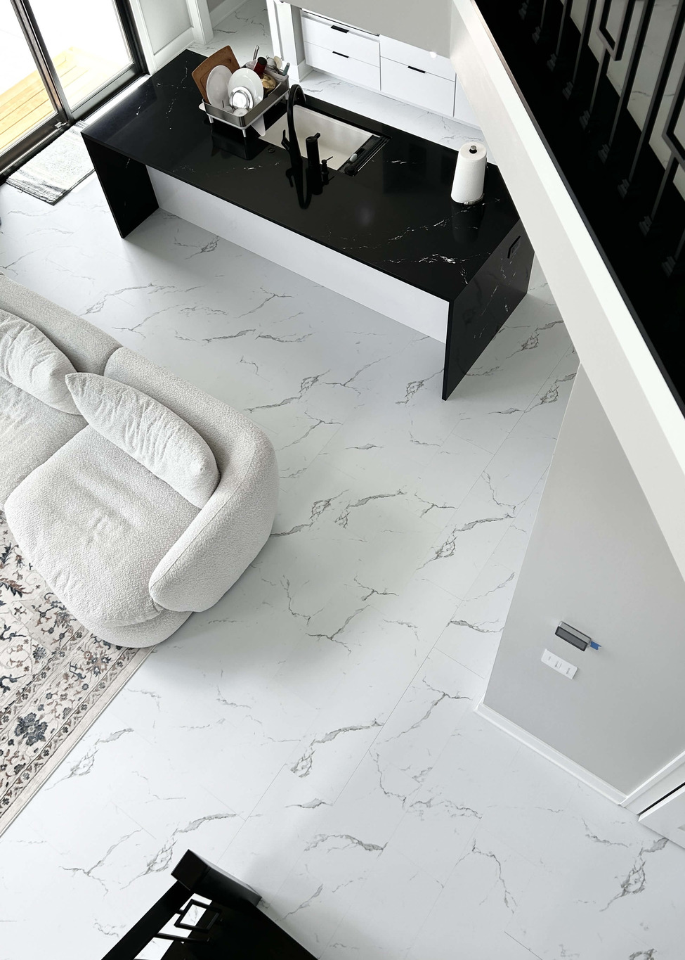 marble look luxury vinyl tile floating floor from Village Home Stores