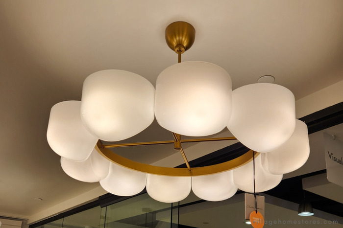 round semi flush ceiling light fixture with white scalloped shape shade