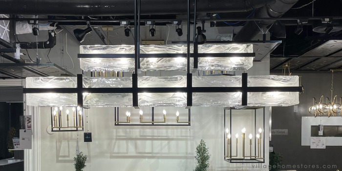 cloud break linear chandelier with cloudy swirl glass.