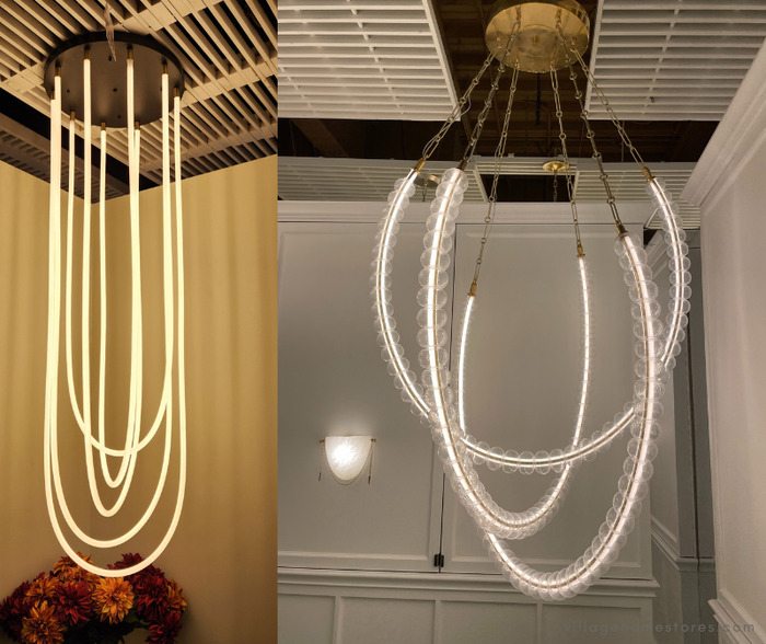lighted strands of led ropes and led lit beads in two chandeliers.