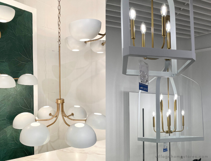 white lighting home trend with reese reversible shades on left and white and brass lantern light on right